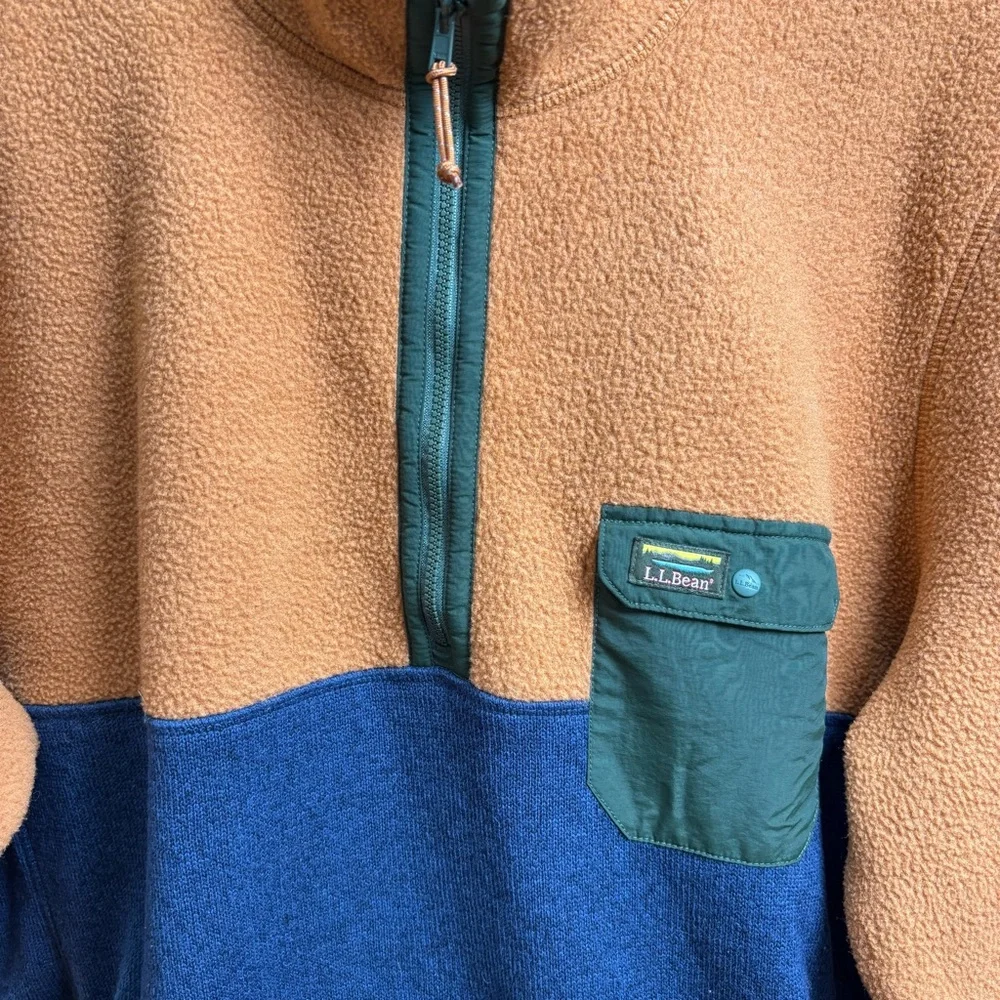 L.L. Bean 1/4 Zip Fleece Jacket in Rust Blue Green Kangaroo Pocket Men’s XL Tall - Picture 7 of 9